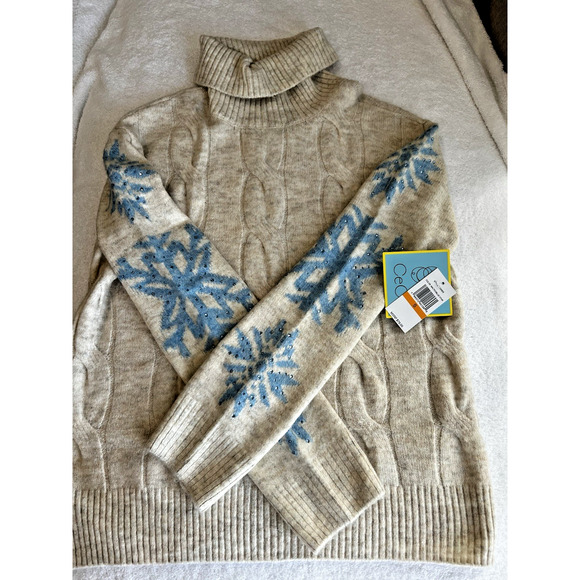 NWT Festive Embellished Sleeves Soft Sweater Women's Turtleneck Oversized Sz-S - Picture 3 of 6